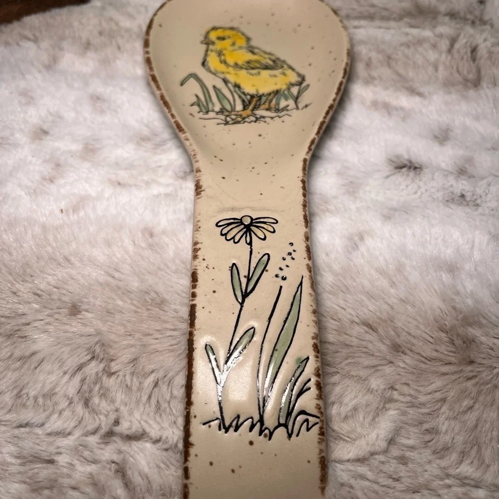 Spectrum Designz Spring Easter Chick w/Flowers Ceramic 9” Spoon Rest - Picture 9 of 10